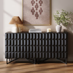 Contemporary Credenza Storage with Textured Front Black Oak