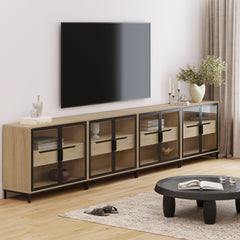 Glass Cabinet Credenza with Drawer Light Oak (Set of 4)