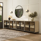 Glass Cabinet Credenza with Drawer Light Oak (Set of 4)