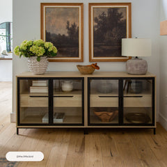 Glass TV Stand Console Cabinet with Doors for TVs up to 65"