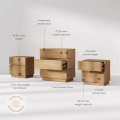 Modern Wooden Dresser and Scalloped Nightstand Set (3-Piece)