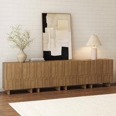 Mid-Century Modern Wood Carved Credenza Light Brown (Set of 4)