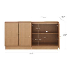 Boho Wood TV Console for TVs up to 65" with Rattan Doors Raw Oak