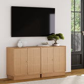 Boho Wood TV Console for TVs up to 65" with Rattan Doors Raw Oak