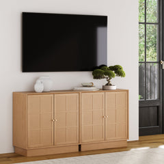 Modern Coastal Rattan Wood Sideboard Storage Cabinet Raw Oak (Set of 2)