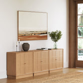 Modern Coastal Rattan Wood Sideboard Storage Cabinet Raw Oak (Set of 3)