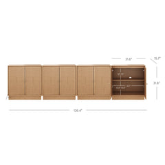Boho Wood TV Console for TVs up to 100" with Rattan Doors Raw Oak