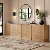 Modern Coastal Rattan Wood Sideboard Storage Cabinet Raw Oak (Set of 4)