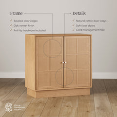 Modern Coastal Rattan Wood Sideboard Storage Cabinet Raw Oak (Set of 3)