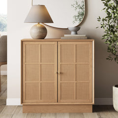 Modern Coastal Rattan Wood Sideboard Storage Cabinet Raw Oak