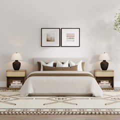 Curved Rattan Nightstand Set with Drawer Light Brown