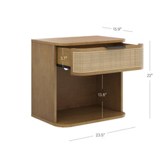 Curved Rattan Nightstand with 1 Drawer Light Brown