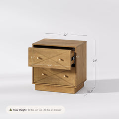 Geometric Wood Modern Nightstand with 2 Drawers Light Brown