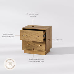 Geometric Wood Modern Nightstand with 2 Drawers Light Brown