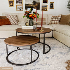 Round Nesting Coffee Table Set Reclaimed Oak