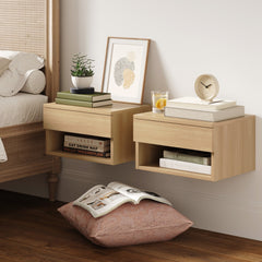 Mid-Century Floating Nightstands Light Oak (Set of 2)