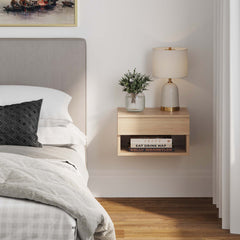 Mid-Century Floating Drawer Nightstand Light Oak
