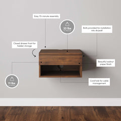 Mid-Century Floating Nightstands Walnut (Set of 2)