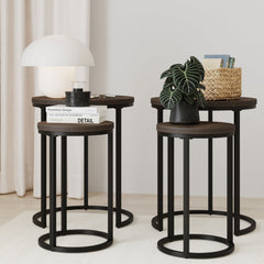 Nesting Round End Table Set Black/Nutmeg (Set of 2)
