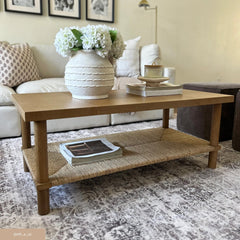 Boho Seagrass & Wood Coffee Table