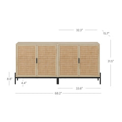 Boho Rattan TV Console for TVs up to 65" with Metal Legs Light Oak