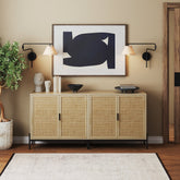 Boho Rattan Credenza Console Table Oak (Set of 2)