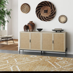 Boho Rattan Credenza Console Table Oak (Set of 2)
