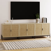 Boho Rattan TV Console for TVs up to 75" with Metal Legs Light Oak
