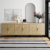 Rattan Storage Cabinet Credenza Oak (Set of 3)