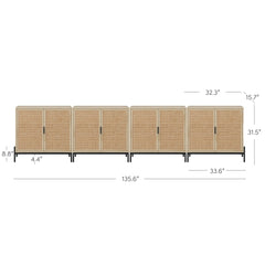 Boho Rattan TV Console for TVs up to 100" with Metal Legs Light Oak
