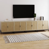Boho Rattan TV Console for TVs up to 100" with Metal Legs Light Oak