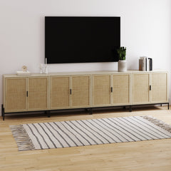 Boho Rattan TV Console for TVs up to 100" with Metal Legs Light Oak