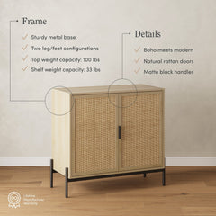 Boho Rattan TV Console for TVs up to 75" with Metal Legs Light Oak