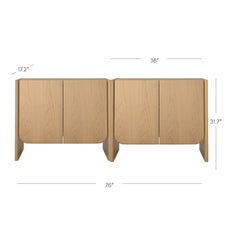 Rounded Wood Accent Cabinet or Kitchen Credenza Raw Oak (Set of 2)