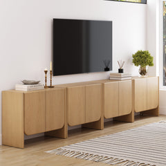 Rounded Wood Accent Cabinet or Large Credenza Raw Oak (Set of 4)