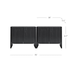 Rounded Wood Cabinet Credenza Black Oak (Set of 2)