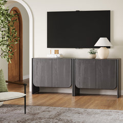 Rounded Wood TV Console Cabinet Black Oak for TVs up to 65"