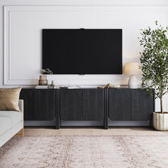 Rounded Wood Cabinet Credenza Black Oak (Set of 3)
