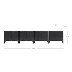 Rounded Wood Accent Cabinet or Large Credenza Black Oak (Set of 4)