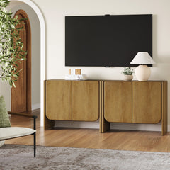 Arched Wood Accent Cabinet or Kitchen Credenza Light Brown (Set of 2)