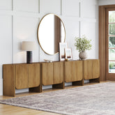 Arched Wood Accent Cabinet or Large Credenza Light Brown (Set of 4)