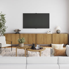 Arched Wood Accent Cabinet or Large Credenza Light Brown (Set of 4)