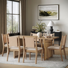 Rattan Boho Dining Table with Seagrass Chairs Set of 6