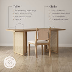 Rattan Boho Dining Table with Seagrass Chairs Set of 6