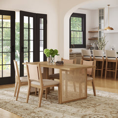 Rattan Boho Dining Table with Seagrass Chairs Set of 4