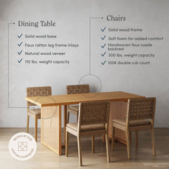 Dining Set 4 Chairs Brown Wood & Faux Suede