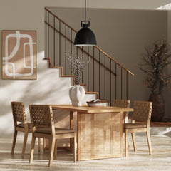 Dining Set 4 Chairs Brown Wood & Faux Suede