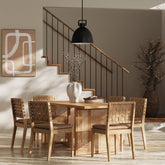 Dining Set 6 Chairs Brown Wood & Faux Suede