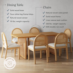 Bohemian Rattan & Boucle Dining Set (6 Chairs)