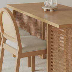 Bohemian Rattan & Boucle Dining Set (6 Chairs)